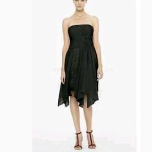 Bcbgmaxazria Runway The Elite Black Lace Silk Dress Asymmetrical Hem Size 8